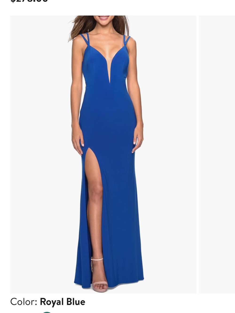 Blue Spaghetti-Strap V-Neck Evening Dress